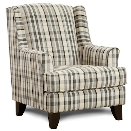 Transitional Plaid Wing Back Accent Chair